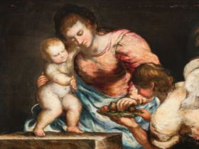 Oberitalienischer Meister, Madonna und Blumen darbietender Engel