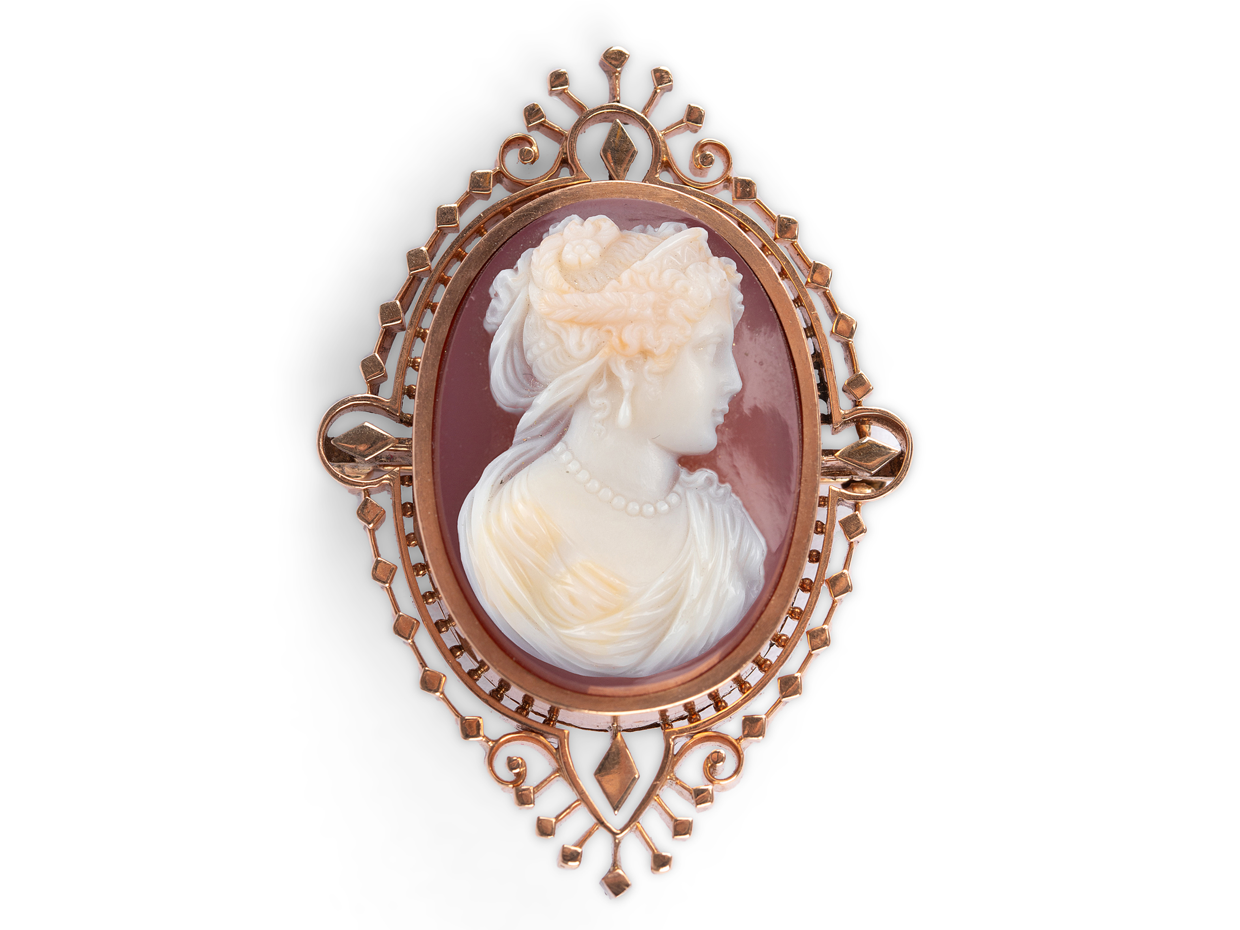 Oval brooch with stone cameo, France?, Around 1870