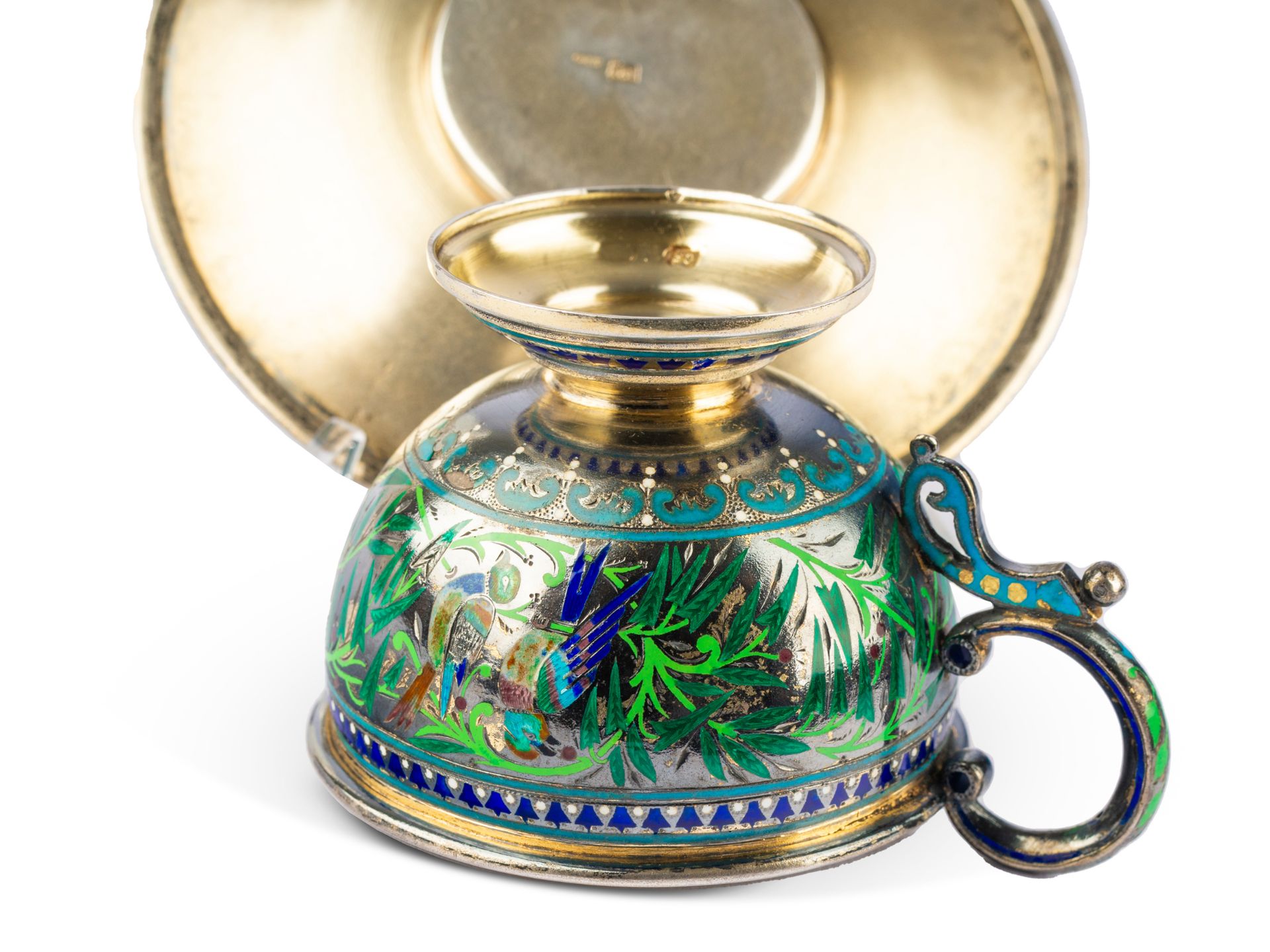 Cup with saucer, Russia, Silver marked, with enamel - Image 4 of 5