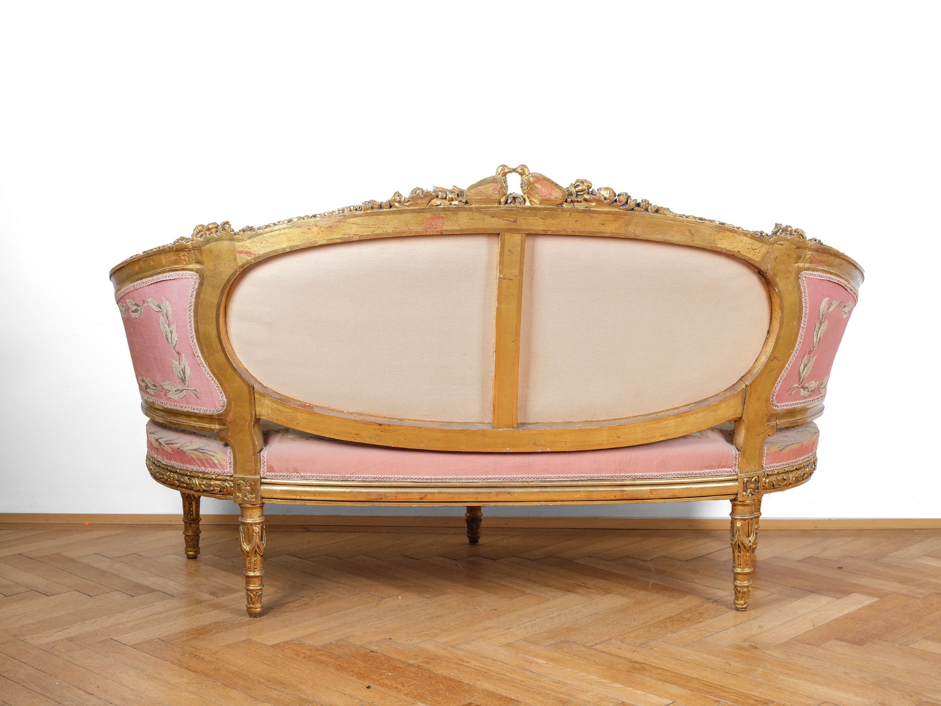 Five-piece seating set: 1 bench & 4 armchairs, Louis XVI style around 1900 - Image 8 of 8