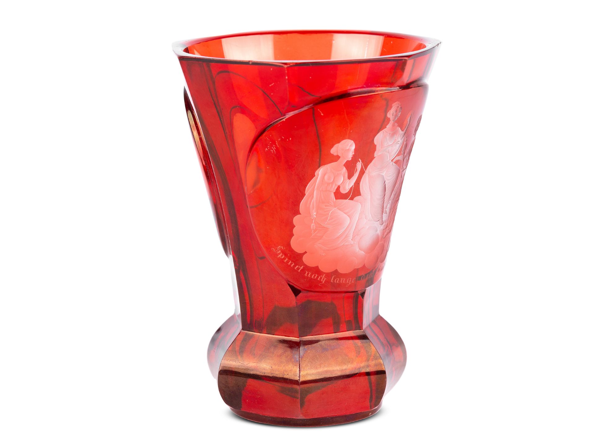 Biedermeier Glass with Goddesses of Fate (Moiren/Parzen), Red glass - Image 2 of 4