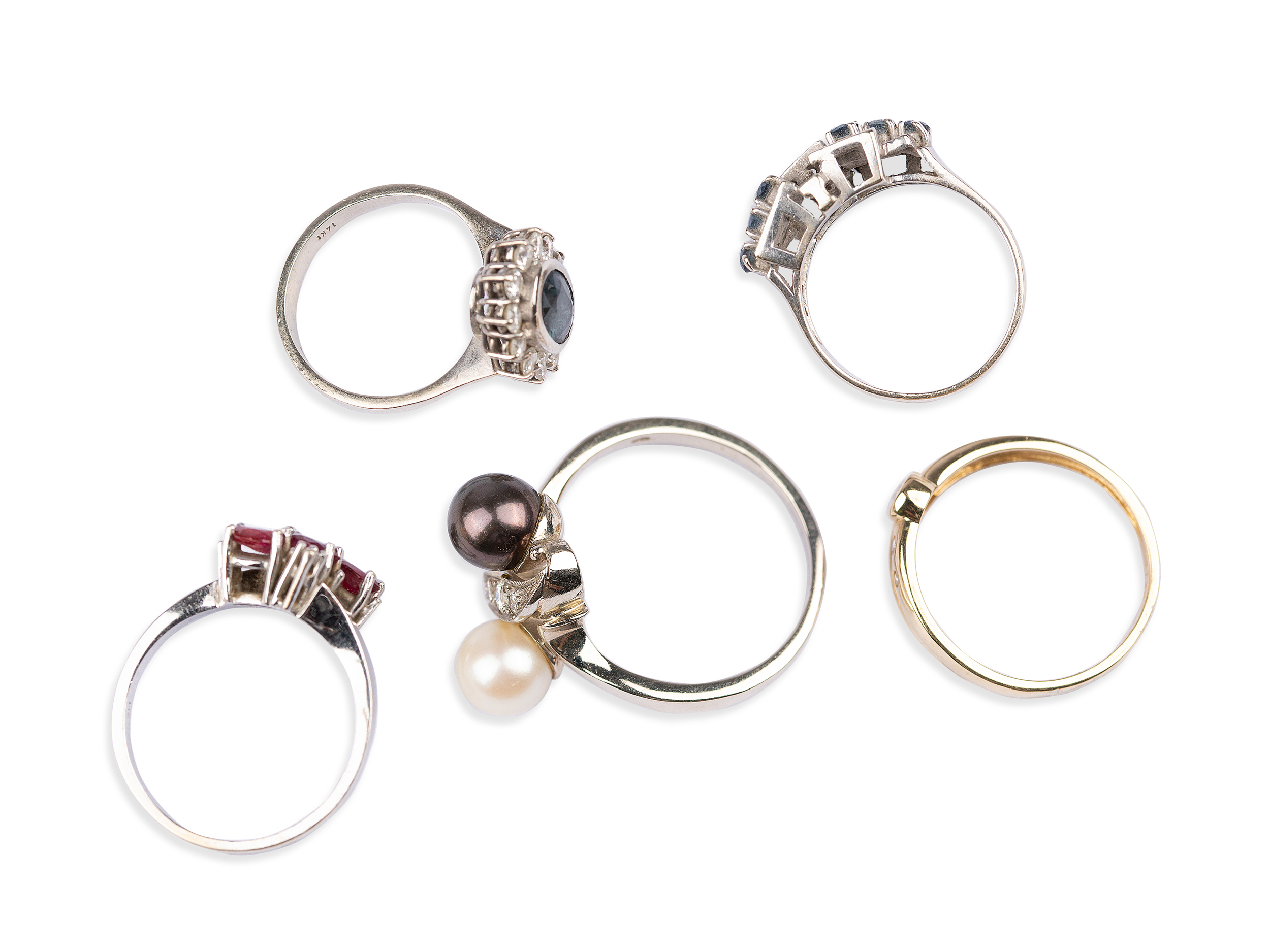 Mixed lot: 5 rings, 14kt yellow and white gold, Brilliants, colourless brilliant-cut stones - Image 2 of 2