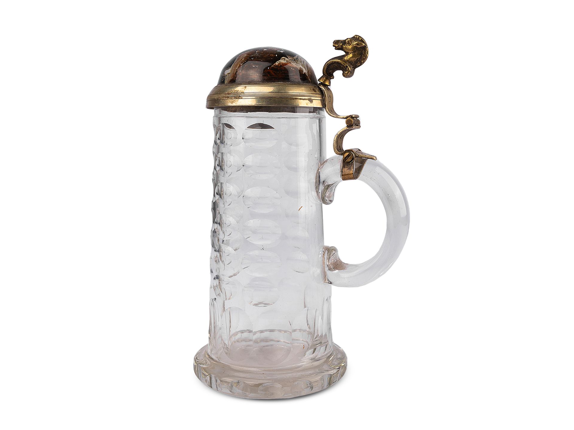 Beer jug with dog head, Glass