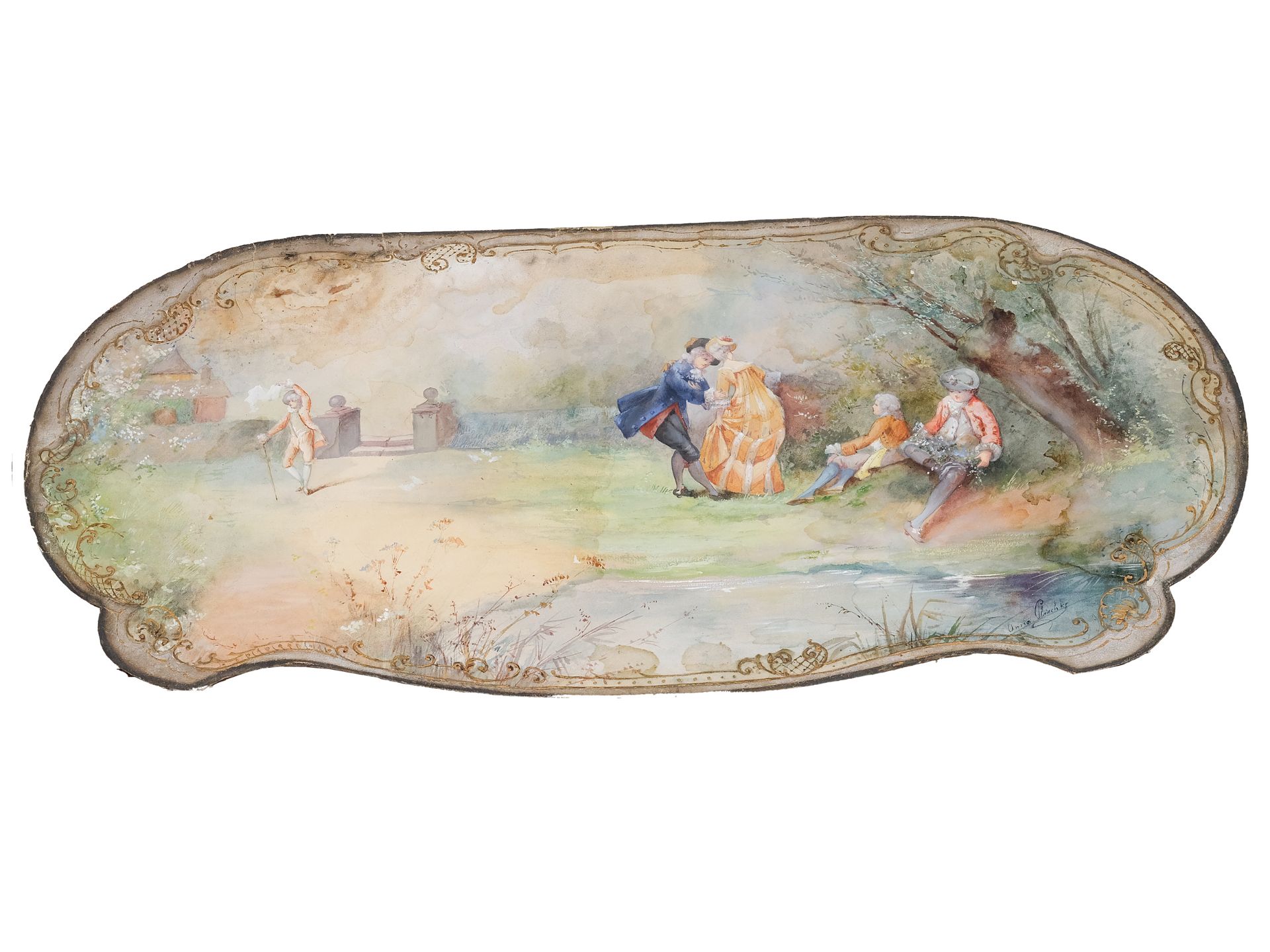 Table with watercolour painting, Louis XIV, Around 1900 - Image 4 of 5