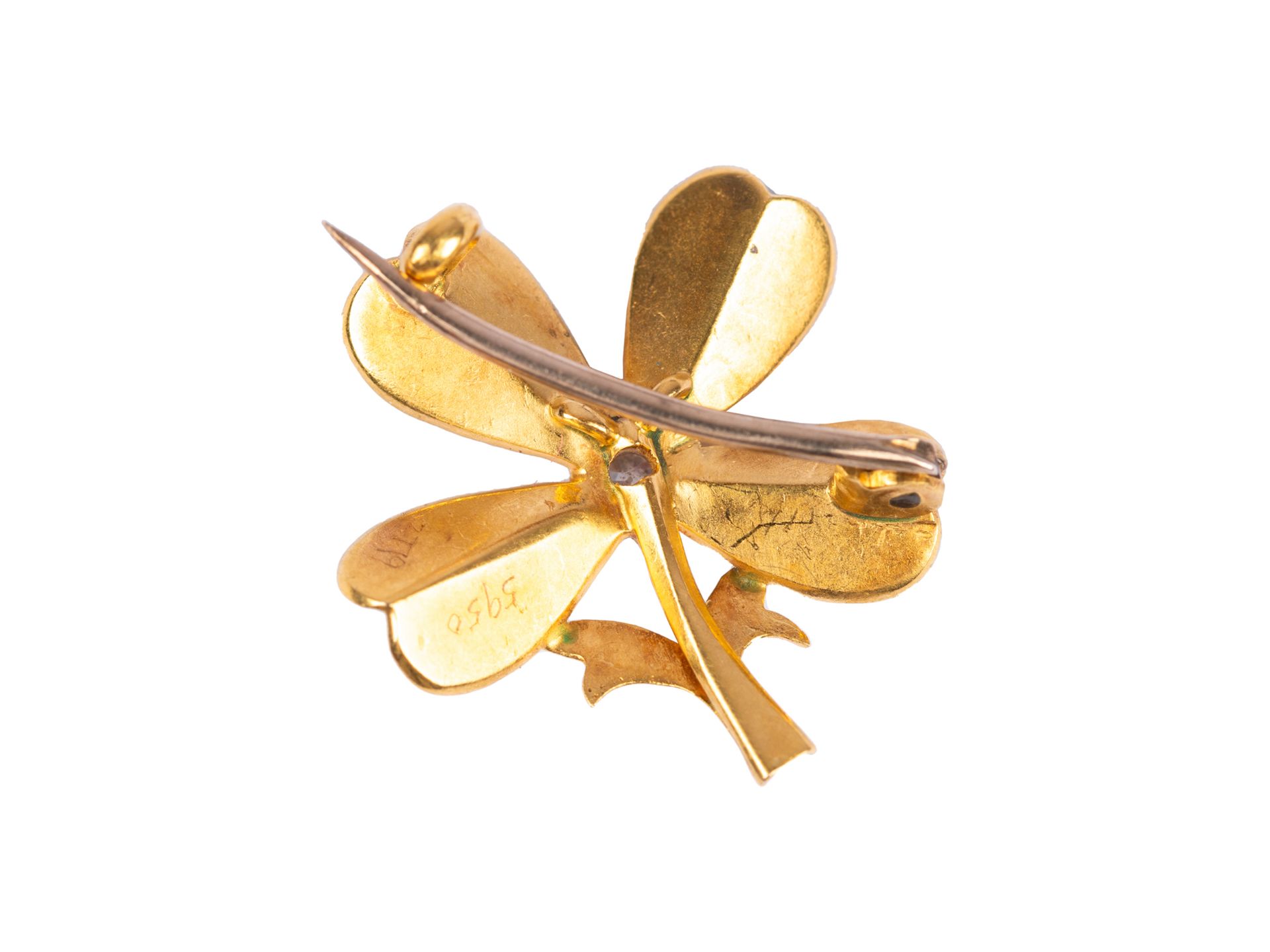 Brooch in the shape of a four-leaf clover, Around 1900, 15kt yellow gold - Image 2 of 2