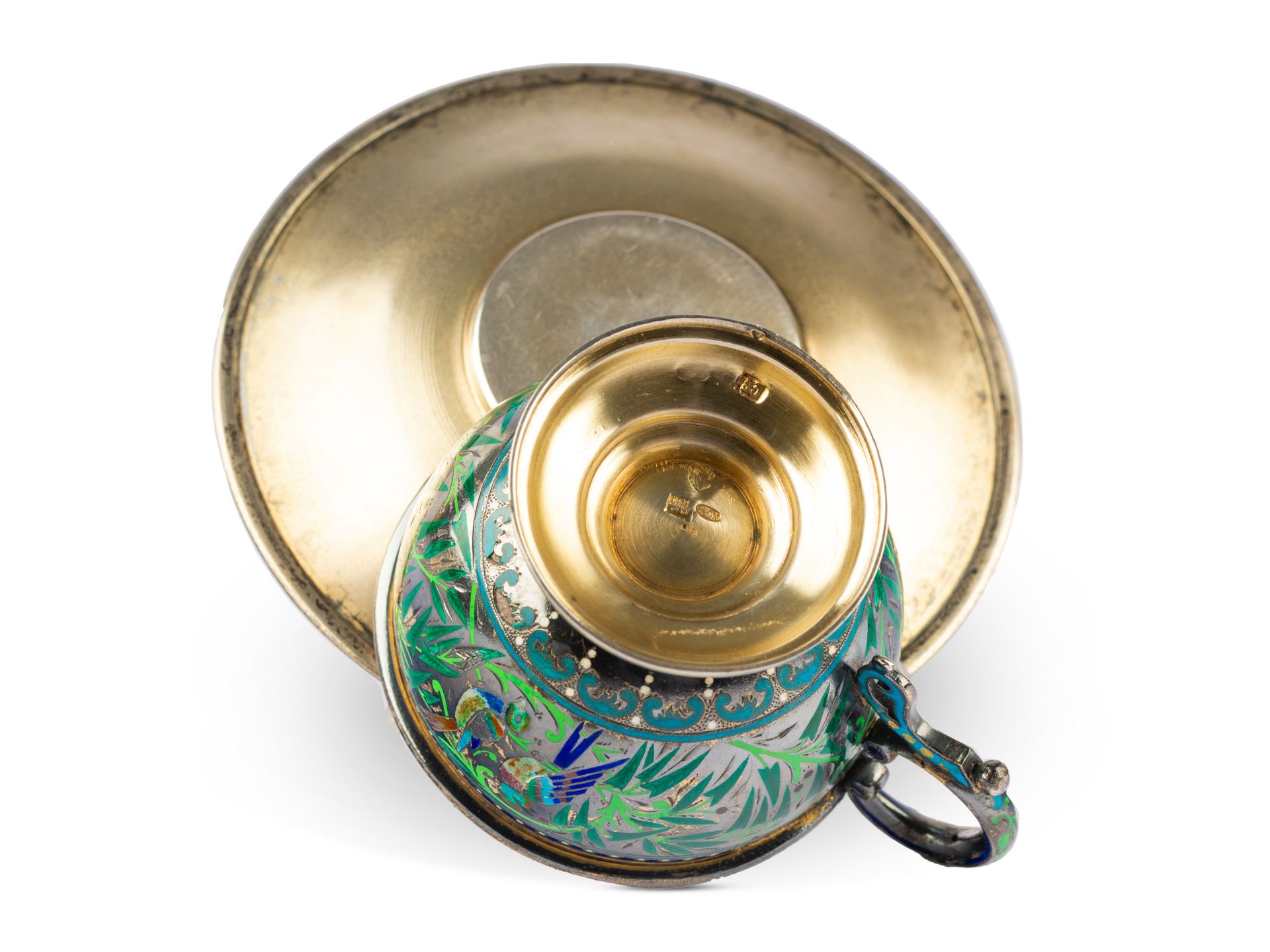 Cup with saucer, Russia, Silver marked, with enamel - Image 5 of 5