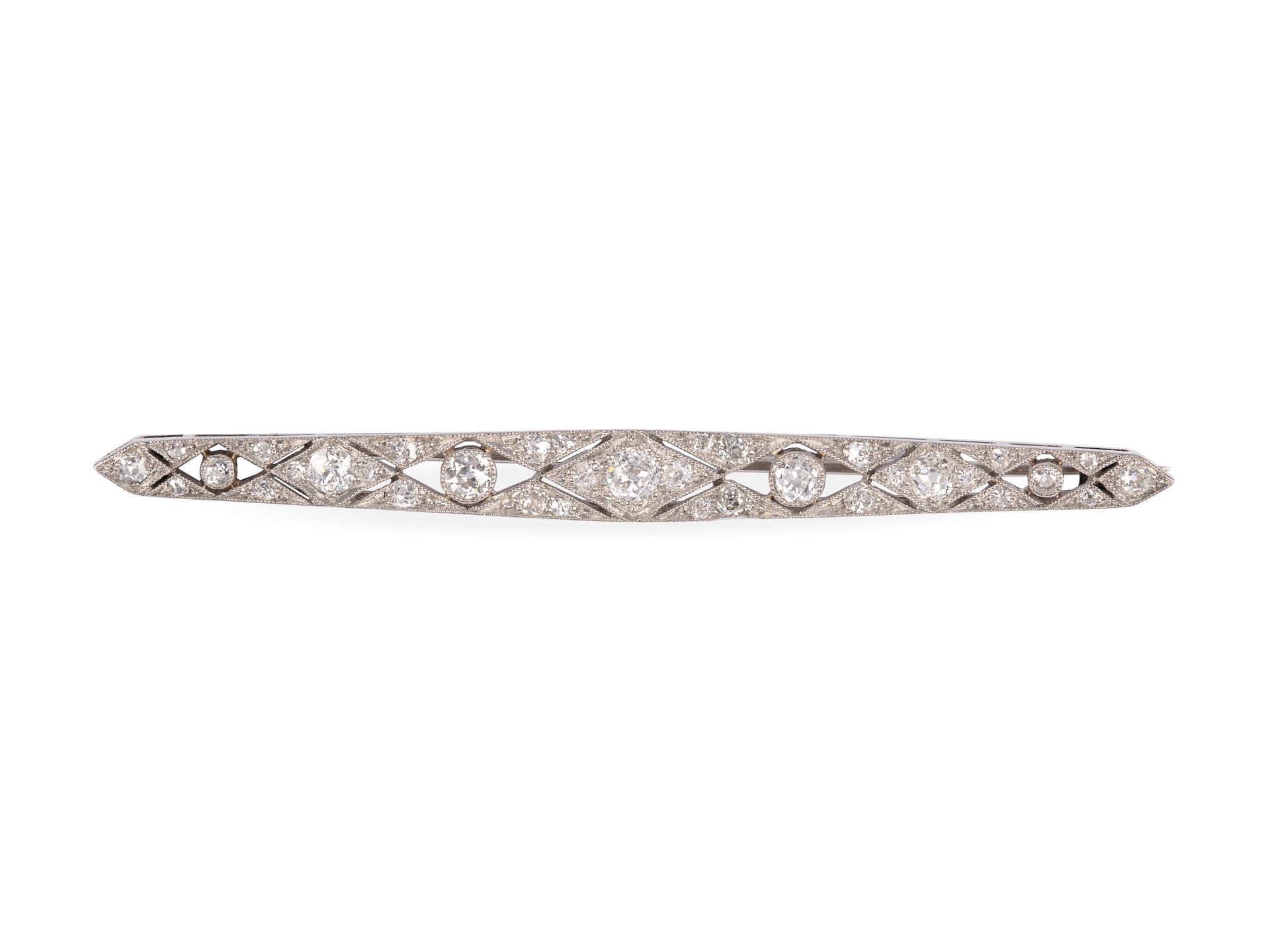 Rod brooch, White gold (not hallmarked), Set with 7 old-cut brilliant-cut diamonds