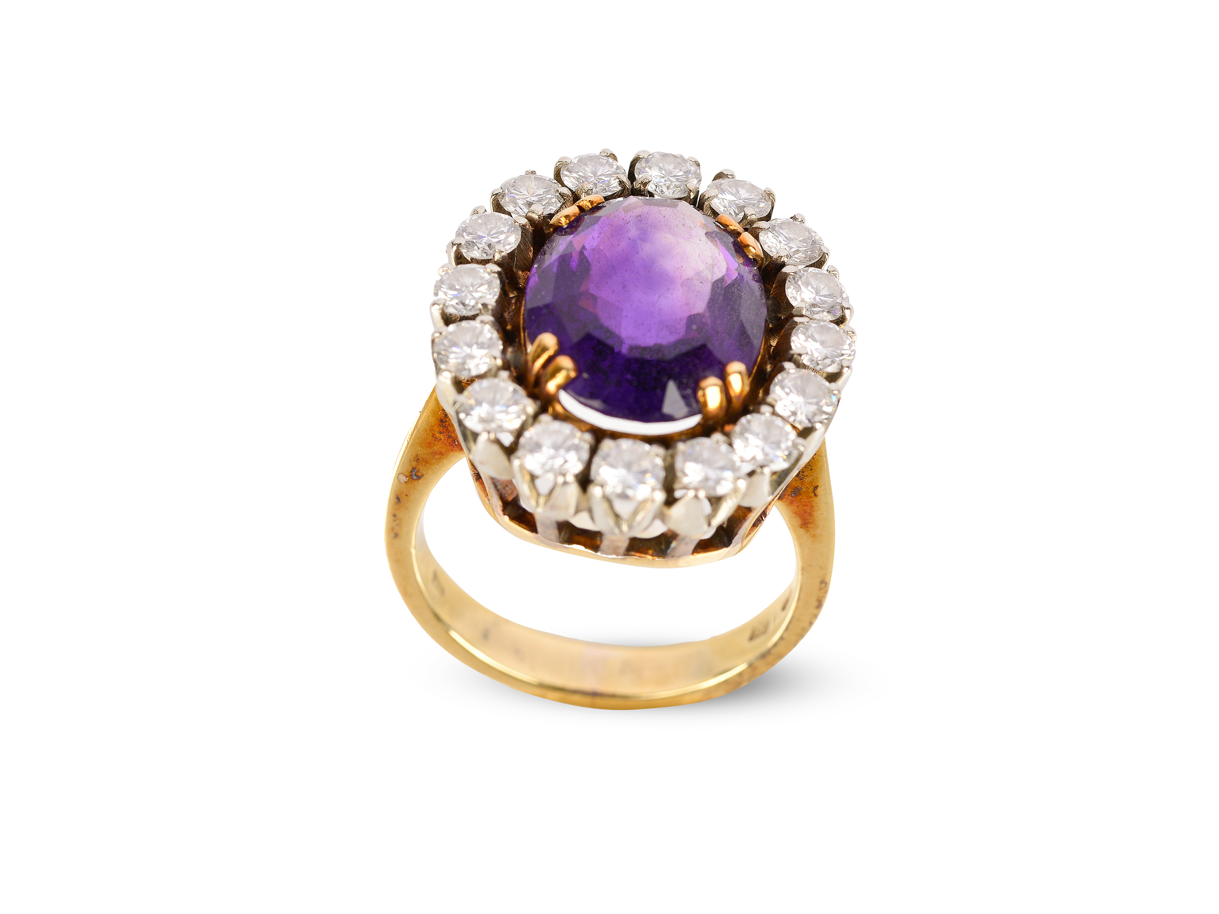 Ring with amethyst, 14kt gold, Brilliants