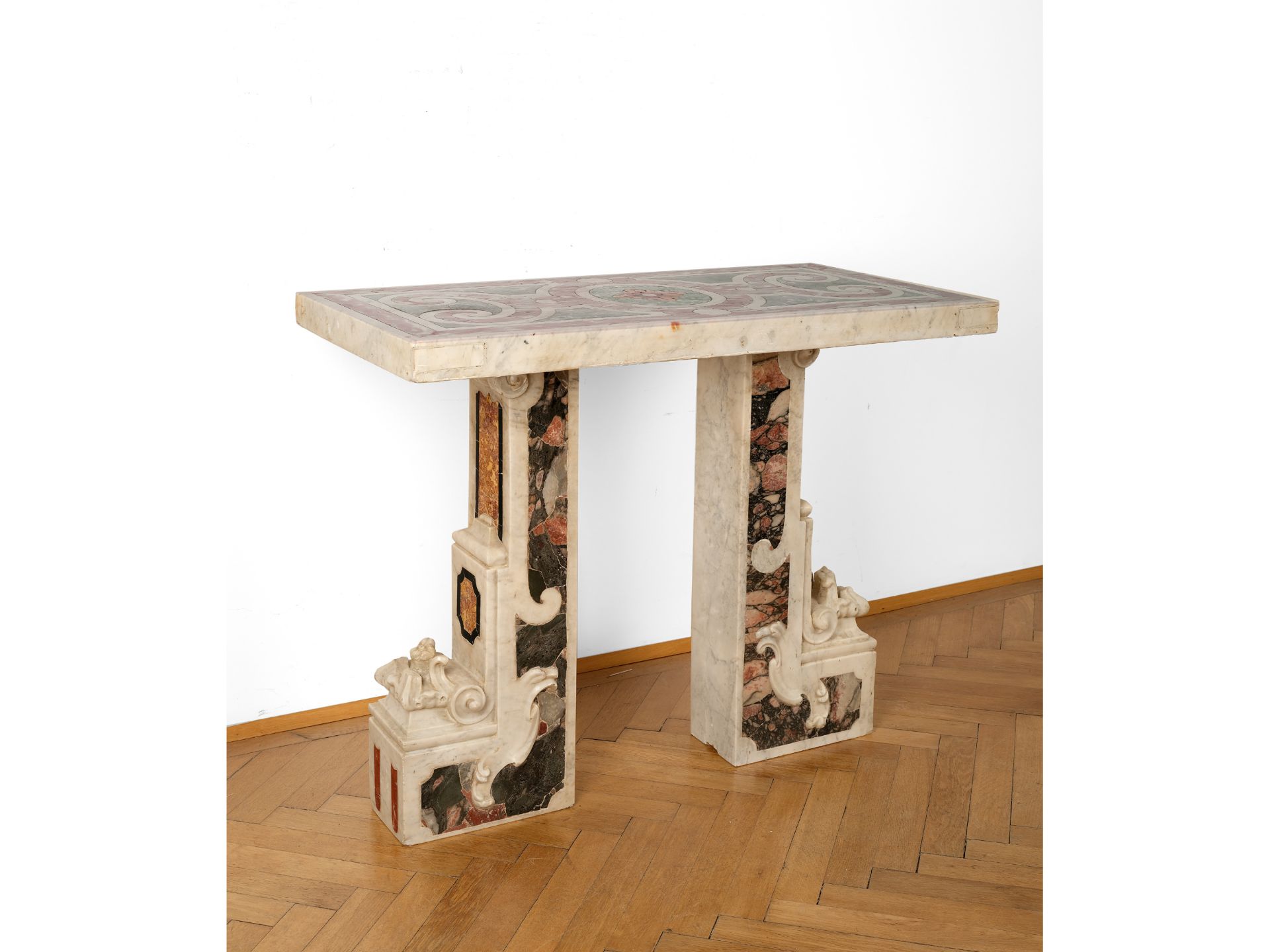 Three-piece console table, Italy/Rome (?), From elements of the 16th/17th century - Image 2 of 4