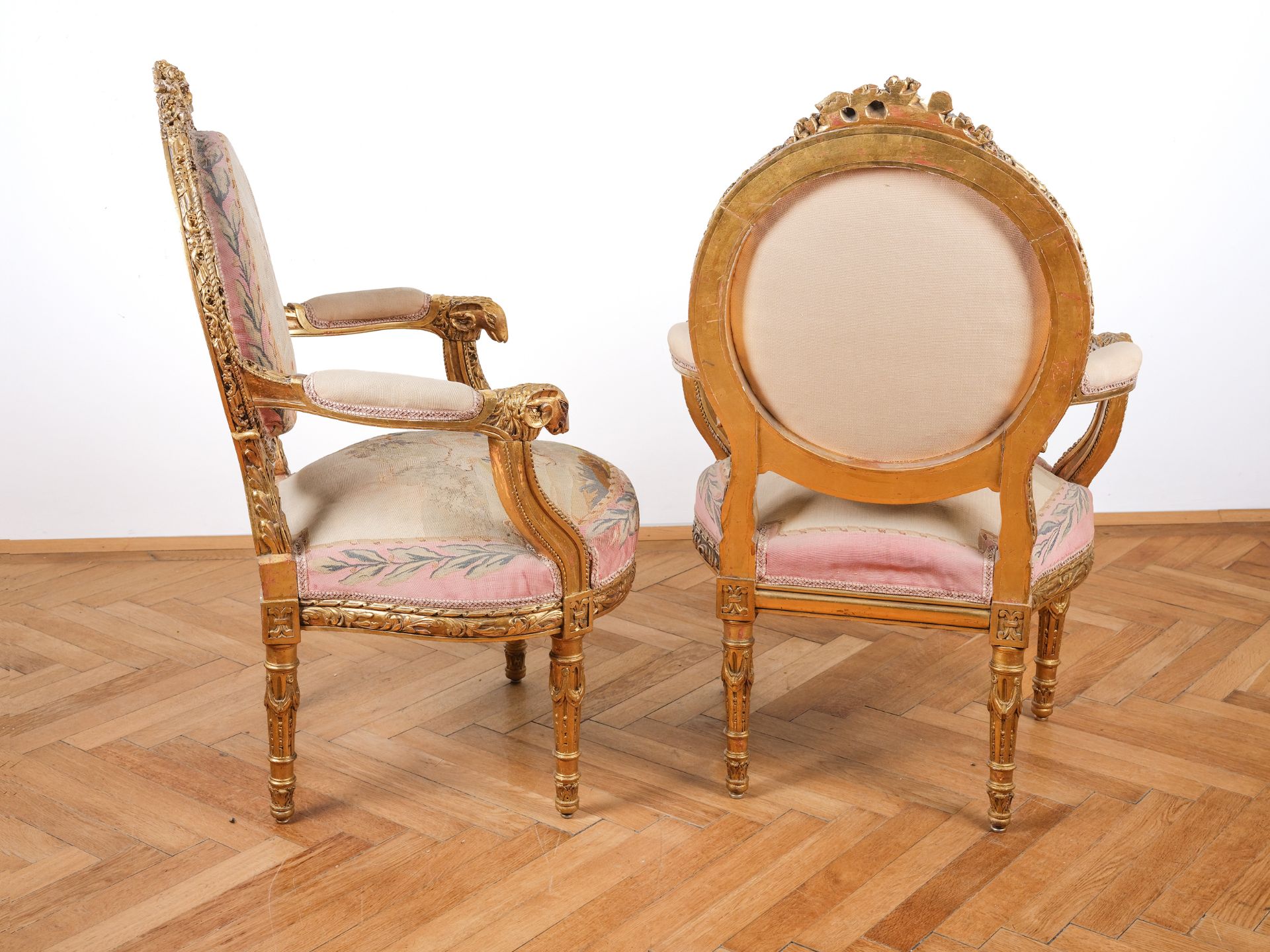 Five-piece seating set: 1 bench & 4 armchairs, Louis XVI style around 1900 - Image 6 of 8