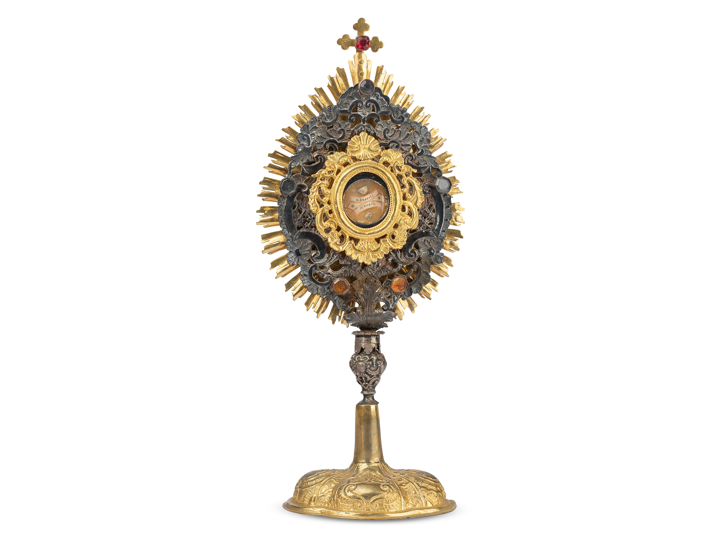 Reliquary monstrance, St. Rupert and St. Virgil, Brass gold-plated, with silver applications