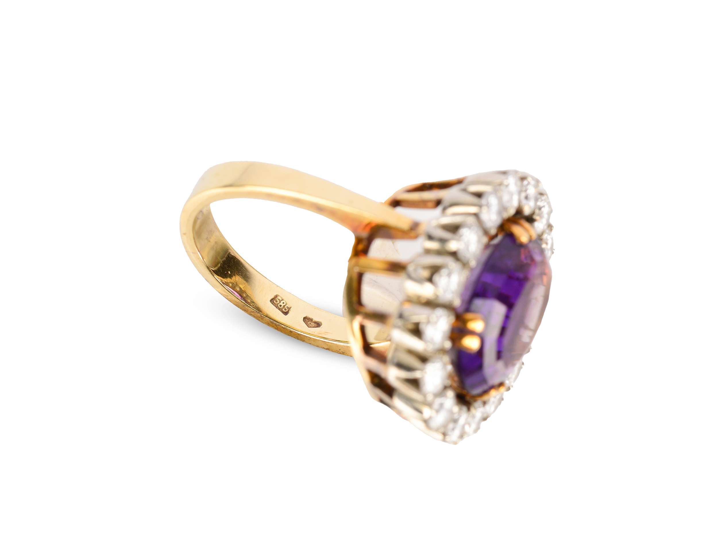 Ring with amethyst, 14kt gold, Brilliants - Image 3 of 3