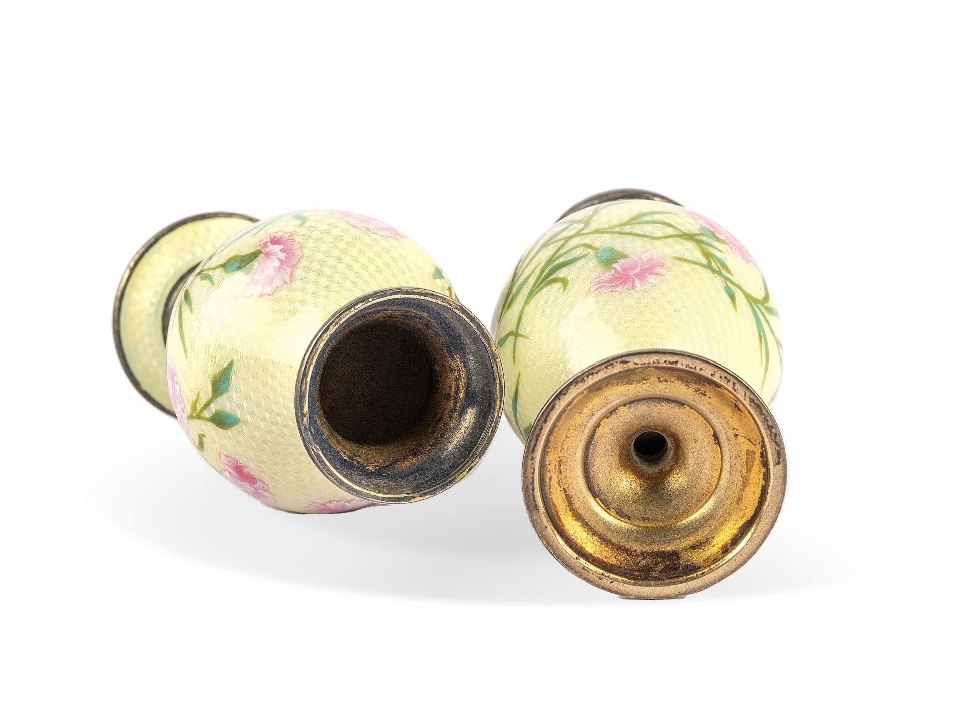 Pair of silver vases with enamel, Around 1900, Silver marked - Image 2 of 2