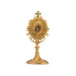 Double-sided reliquary monstrance, St. Agnes and relic of the cross, Brass gold-plated