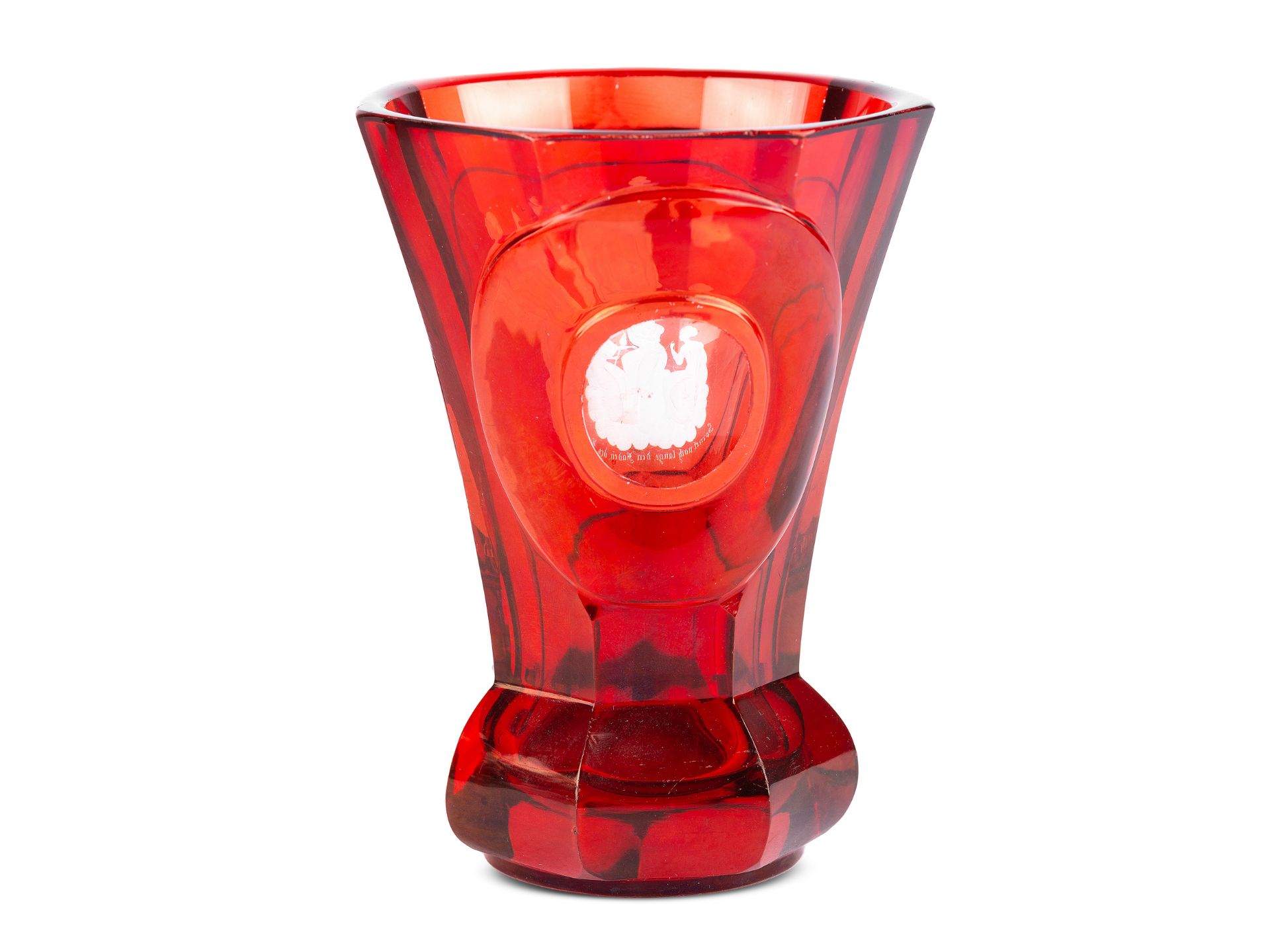 Biedermeier Glass with Goddesses of Fate (Moiren/Parzen), Red glass - Image 3 of 4