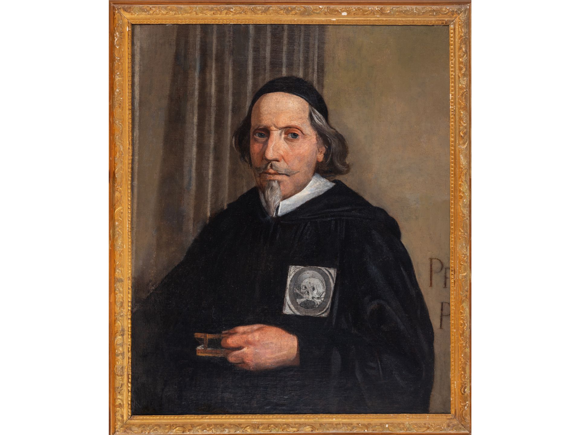 Unknown painter, Portrait of a cardinal in black robe with the skull emblem - Image 2 of 4
