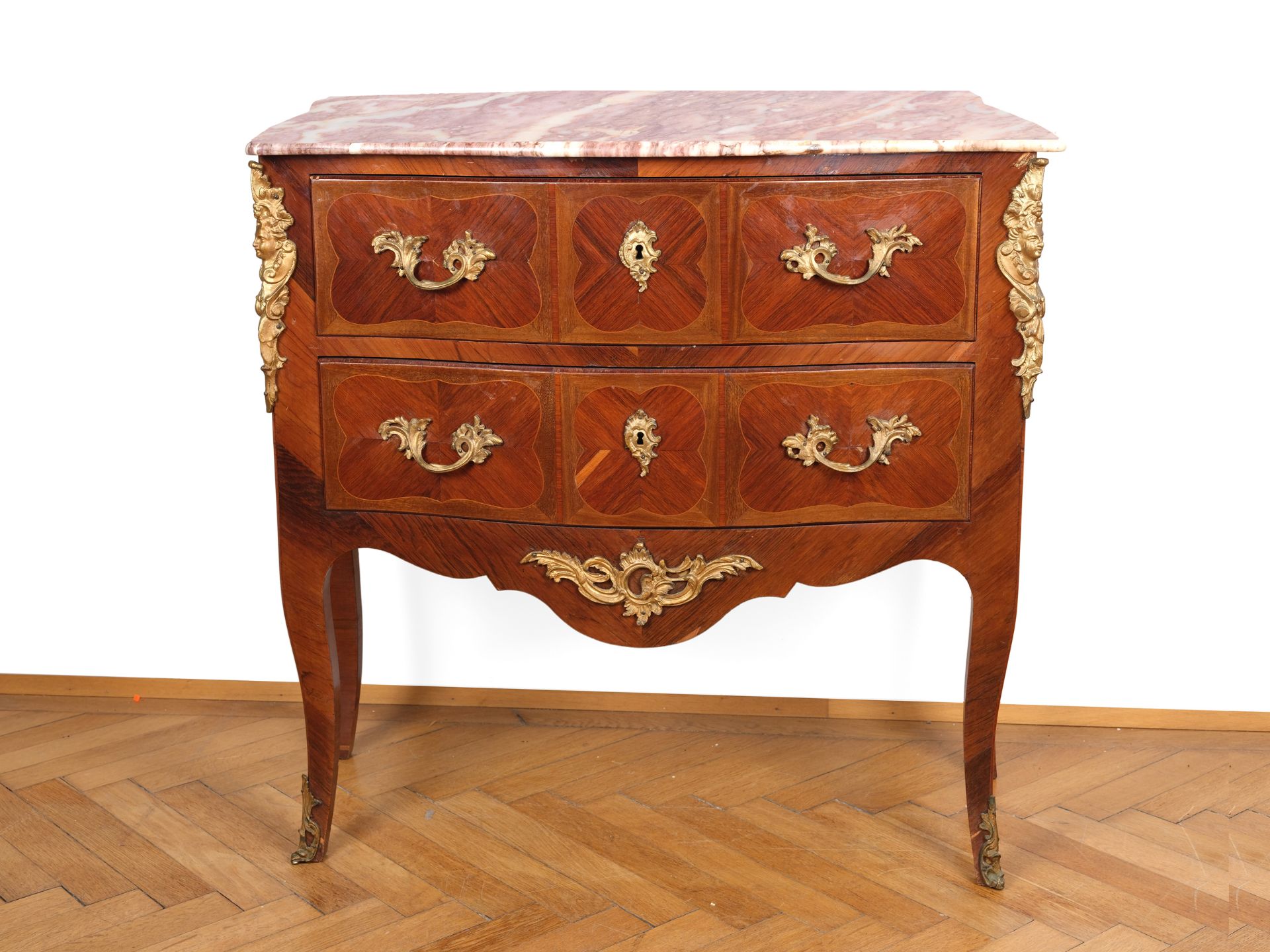 Chest with drawers and marble top, Linear inlaid, Two drawers