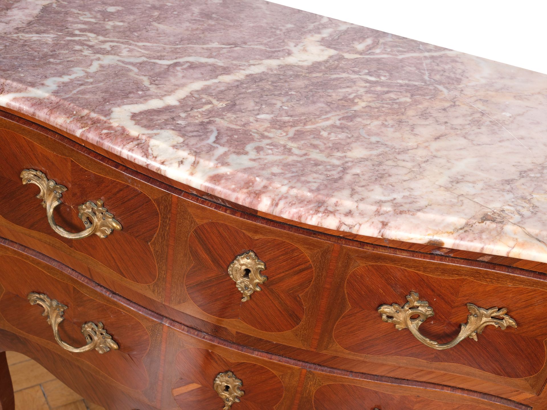 Chest with drawers and marble top, Linear inlaid, Two drawers - Image 4 of 5