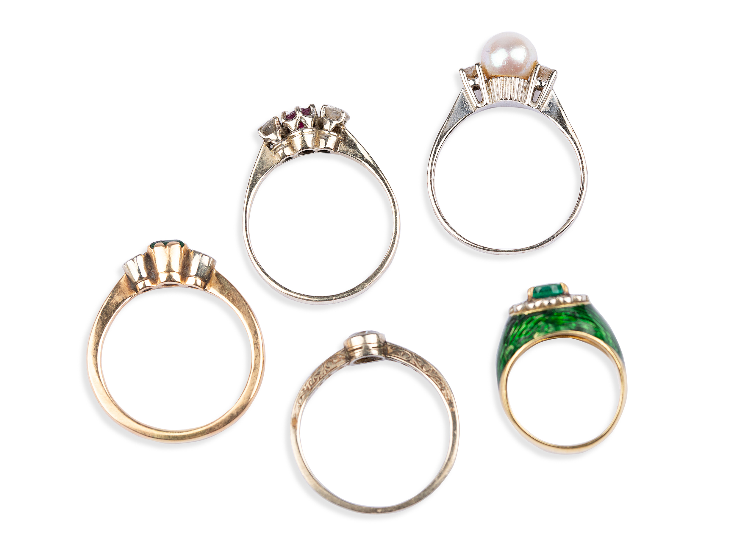 Mixed lot: 5 rings, Gold, Diamonds, white stones and coloured stones - Image 2 of 2