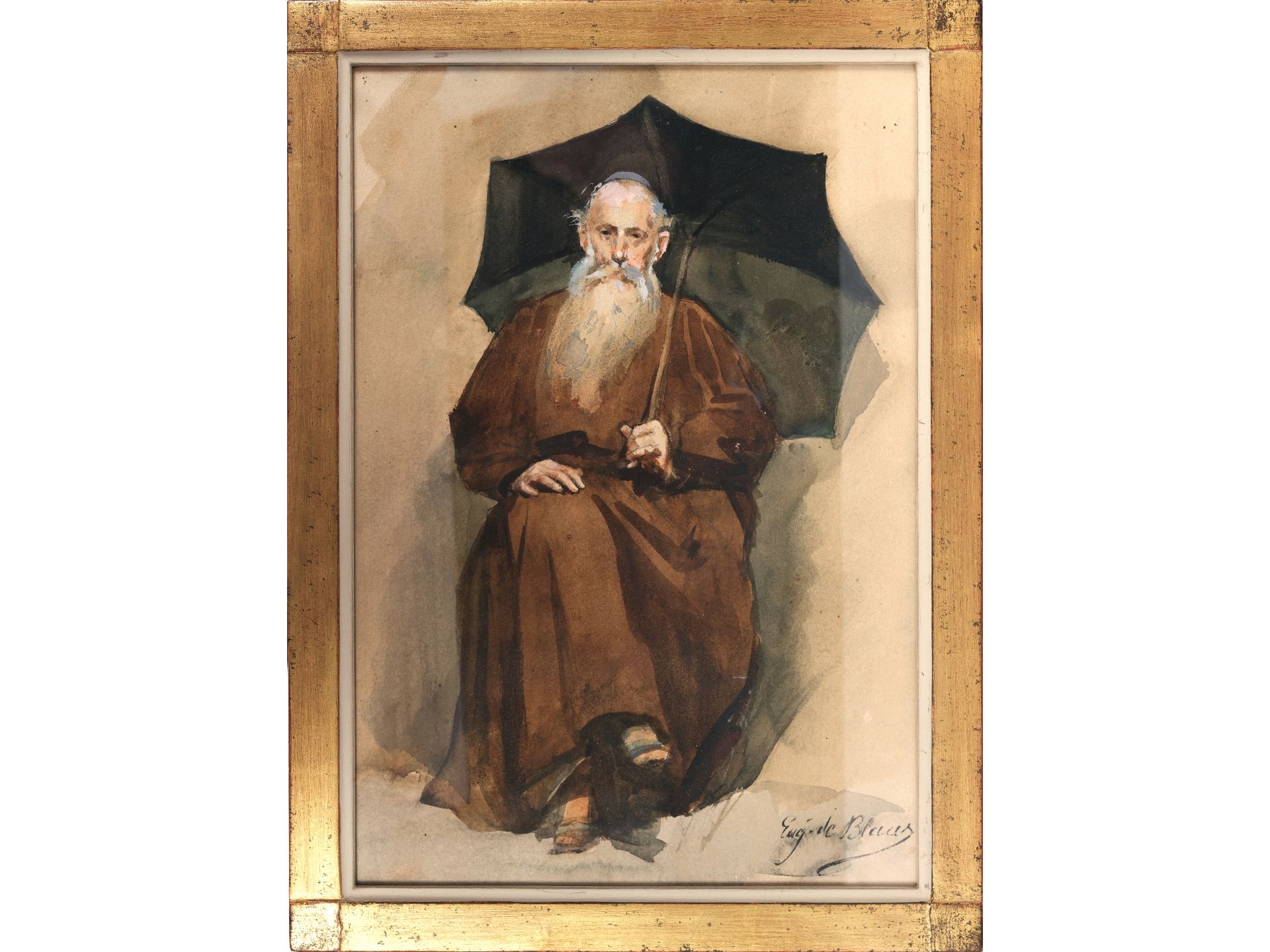 Eugene von Blaas, Albano Laziale 1843 - 1932 Venice, Monk with umbrella - Image 2 of 3