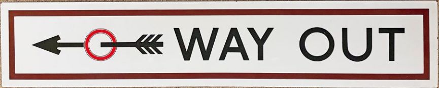 1930s/40s London Underground ENAMEL SIGN 'Way Out' with the pre-WW2 3-feathered arrow and brown