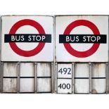 London Transport enamel bus STOP FLAG (Compulsory). A 1950s/60s 'bullseye'-style, E6-size, double-