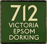 London Transport coach stop enamel E-PLATE for Green Line route 712 destinated Victoria, Epsom,