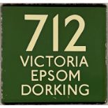 London Transport coach stop enamel E-PLATE for Green Line route 712 destinated Victoria, Epsom,