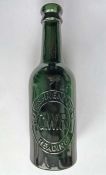 Great Western Railway (GWR) green glass BEER BOTTLE marked with company title and 'Refreshment Dept,