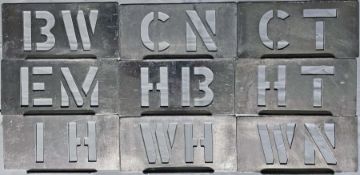 Quantity (9) of London Transport trolleybus depôt STENCIL PLATES comprising examples from BW (