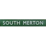 British Railways (Southern Region) enamel RUNNING-IN BOARD from South Merton station on the former
