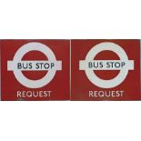 1970s London Transport enamel BUS STOP FLAG (Request). A double-sided, hollow 'boat'-style flag