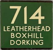 London Transport coach stop enamel E-PLATE for Green Line route 714 destinated Leatherhead, Box