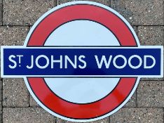 London Underground PLATFORM BULLSEYE SIGN from St John's Wood on the Jubilee Line, originally on the