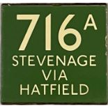 London Transport coach stop enamel E-PLATE for Green Line route 716A destinated Stevenage via