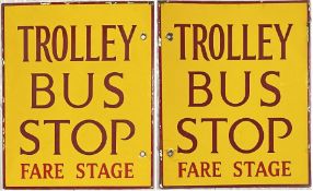 Enamel Newcastle Corporation TROLLEY BUS STOP FLAG with Fare Stage wording. Newcastle trolleybuses
