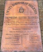1901 Brighton Corporation Electric Tramways brass PLAQUE commemorating the opening of the system