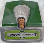 London Transport GS bus GUY 'INDIAN HEAD' MASCOT complete with enamel LT BULLSEYE PLATE and