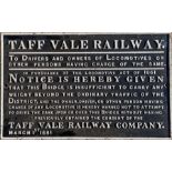 Taff Vale Railway cast-iron BRIDGE RESTRICTION NOTICE dated March 1881. An uncommon sign. Measures