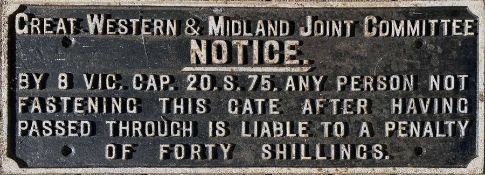 Great Western & Midland Joint Committee cast-iron SIGN (Gate Notice). A most uncommon sign most