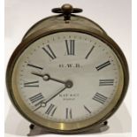 Great Western Railway (GWR) brass DRUM CLOCK WITH 'GWR. Kay & Co, Paris' on the enamel dial which