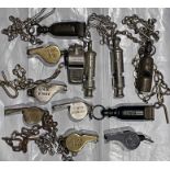 Assortment (12) of Great Western Railway (GWR) WHISTLES, all marked with the company's initials. A
