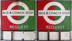 1950s/60s London Transport enamel BUS & COACH STOP FLAG (Request), an E3 version with space for 3