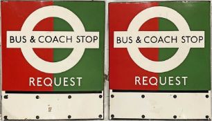 1950s/60s London Transport enamel BUS & COACH STOP FLAG (Request), an E3 version with space for 3