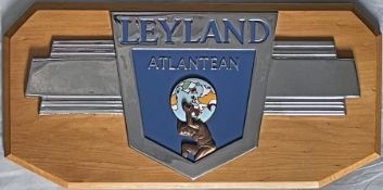 1960s/70s Leyland Atlantean chrome and enamel VEHICLE BADGE depicting Atlas shouldering the globe.
