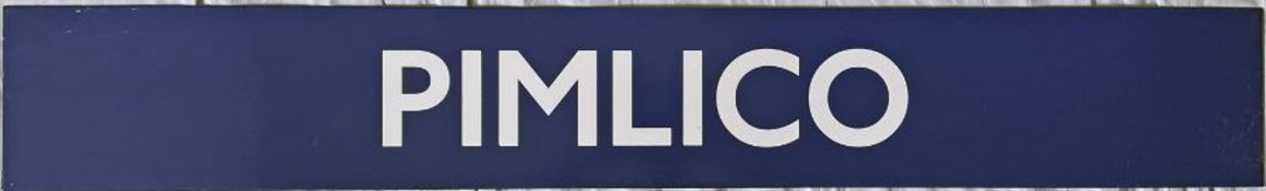 London Underground enamel PLATFORM SIGN from Pimlico on the Victoria Line. The name bar from a
