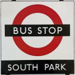 1950s/60s London Transport enamel BUS STOP SIGN 'South Park' from a 'Keston' wooden bus shelter in