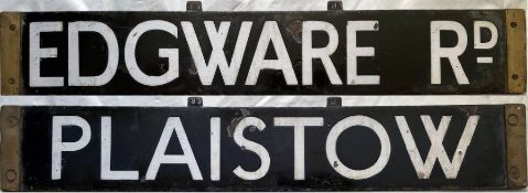 London Underground O/P/Q-Stock enamel cab DESTINATION PLATE for Edgware Rd/Plaistow on the