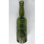 Great Western Railway (GWR) green glass BEER BOTTLE marked with company title and 'Refreshment