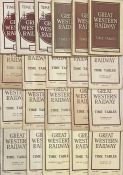 Quantity (21) of Great Western Railway (GWR) public TIMETABLE BOOKS, the earliest being Jul-Sep 1914